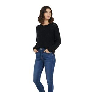 NWT Colour Works Fishnet Sweater XS Black Open Weave Cutout Cotton Knit Pullover